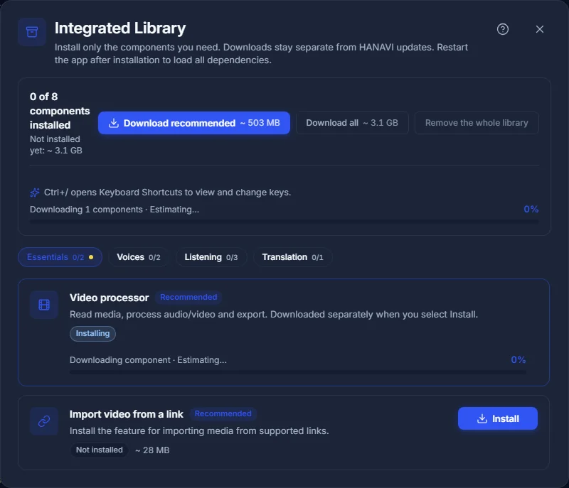 Integrated Library downloading a component with progress visible