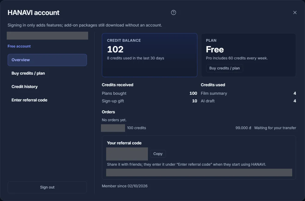 Overview after recording a referrer