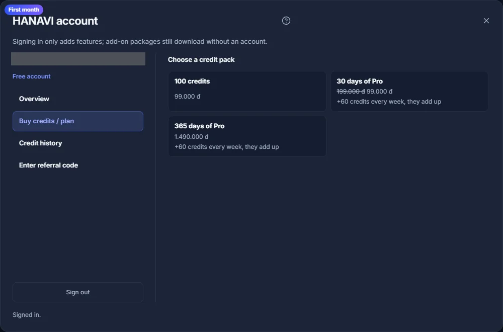Available packages in Account