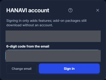 Six-digit code step with Sign in and Change email