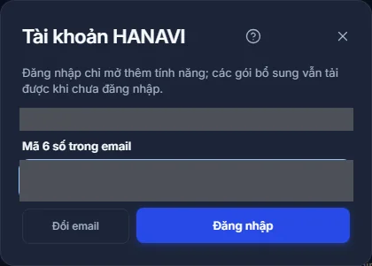 Bước nhập mã 6 số với nút Đăng nhập và Đổi email
