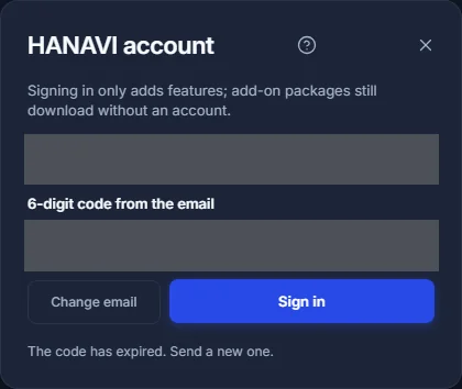 Code entry showing an expired-code message and Change email