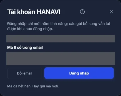 Bước nhập mã báo hết hạn và có nút Đổi email