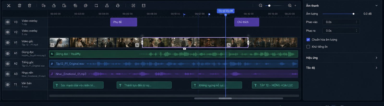 Giao diện dòng thời gian dựng video của HANAVI